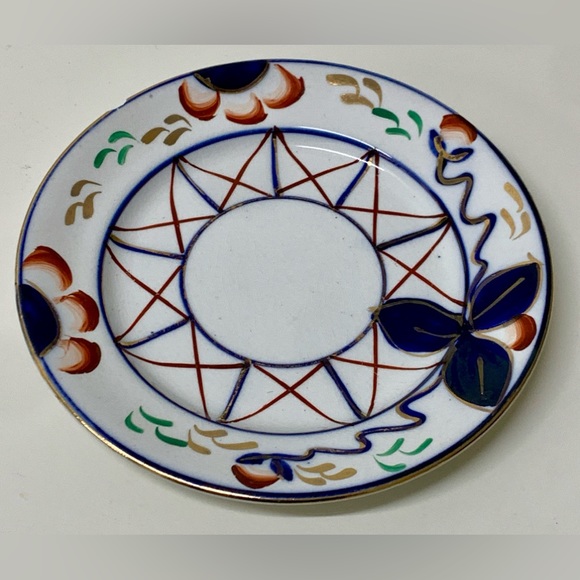 19th Century Antique Gaudy Welsh Dowsywales Pattern 6” Round Hand Painted Plate - Picture 7 of 9